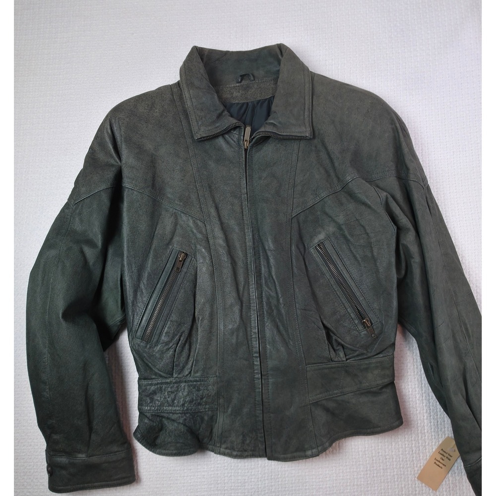 Adventure Bound Leather Jacket Womens M NWT Olive Green Belted Moto Bomber